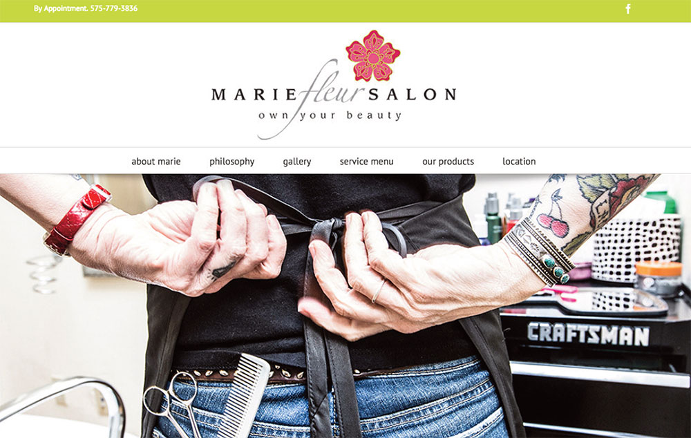website design for haridresser - Marie fluer Salon